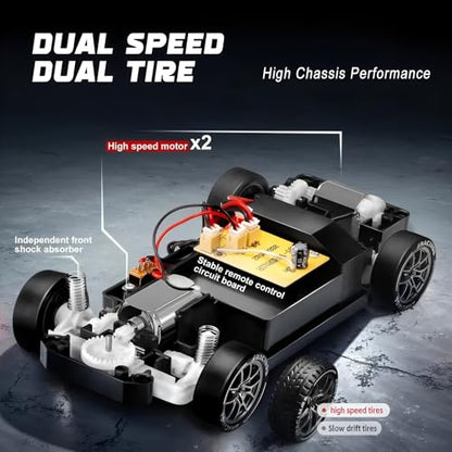1:24 Scale RC Drift Car with LED Lights, 25km/h 4WD High Speed, Dual Batteries 50+ Min Play, 2.4GHz Remote Control, Multi-Surface Drift Tires, Racing Toy Vehicle for Adults Boys Girls, Silent Partner - color: 1:24 Silent Partner