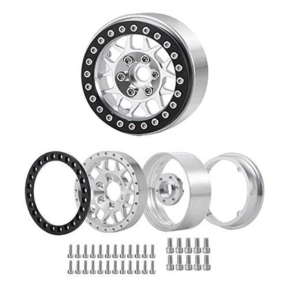 MOHERO Aluminum 1.9'' Alloy Beadlock Wheel Rims for 1/10 RC Axial SCX10 SCX10-II SCX10-III TRX4 CC01 D90 TRX4 Crawler Car Pack of 4 (Silver+Black) - color: Silver+black