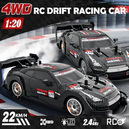 RC Drift Car 1:20, High Speed 4WD Remote Control Car with Cool Lighting, 30km/h Racing RC Drifting Cars, Gifts for Adults, for Drift and Race