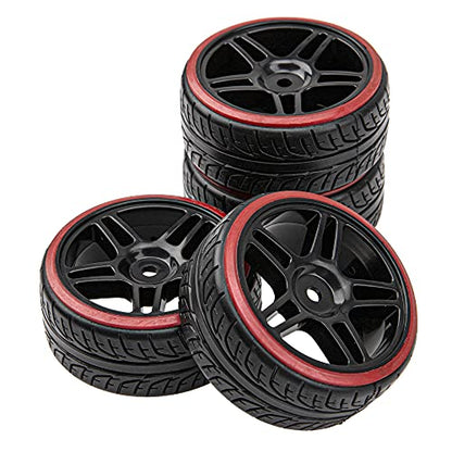 5-Spoke Hard Plastic Wheel Rims & Plastic Tires 12mm Hex for Traxxas HSP Tamiya Kyosho Himoto HPI Redcat 1/10 On-Road RC Drift Drifting Car (Style 2), Black
