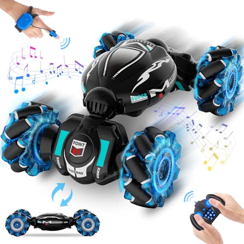 Fosgoit RC Cars, Gesture Sensing Stunt Car Toys for Boys Girls 6-12 Year Old, 2.4Ghz 4WD Hand Remote Control Toy 360° Rotate Transform Off-Road Drift with Lights Music, Birthday Xmas Gifts for Kids - color: Black