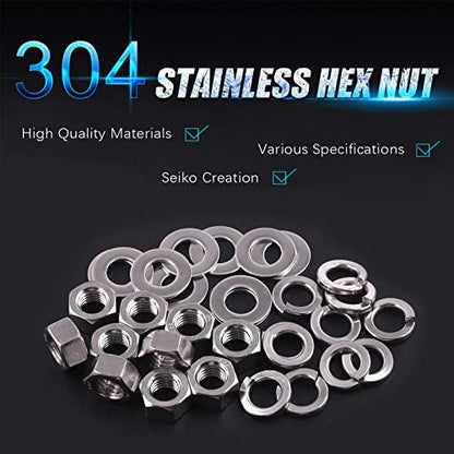 Swpeet 30Pcs Metric 304 Stainless Steel M16 Hex Nuts and M16 Flat Washers with Split Lock Washers Assortment Kit, Coarse Thread Hexagon Nut for Home Automotive Shop Use - size: M16 Hex Nuts & Washers