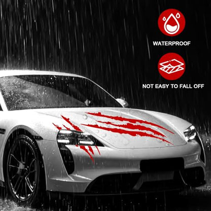 3-Pack Vinyl Claw Mark Decals | Hood, Headlight & Body Scratch Stripe Stickers for Car, Truck, SUV, Motorcycle (Red) - color: Red