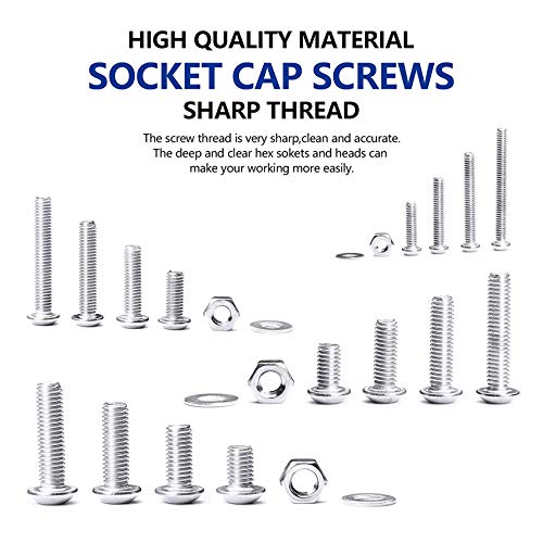 NINDEJIN Metric Button Head Socket Cap Screw Bolts & Flat Washers & Nuts Assortment Kit M2 M3 M4 M5 Stainless Steel Machine Screws Set and Wrench, 880 PCS - size: 880 Hex Round Head Socket Screws Nuts