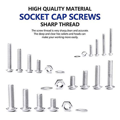 NINDEJIN 880 PCS M2 M3 M4 M5 Hex Socket Button Head Screws Bolts Nuts Kit | 304 Stainless Steel, Machine Screw, Bolts Nuts Flat Washers Wrenches Screw Set, Resistant to Rust, Corrosion, Replace Screws - size: 880 Hex Round Head Socket Screws Nuts