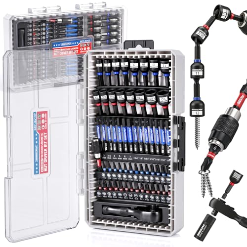 59-Piece Magnetic Nut Driver Bit Set, SAE and Metric Nut Drivers with Screwdriver Bits, Ratchet Wrench, Quick-Change Bit Holder and Storage Case for Automotive Repair, Home Repair and DIY Projects