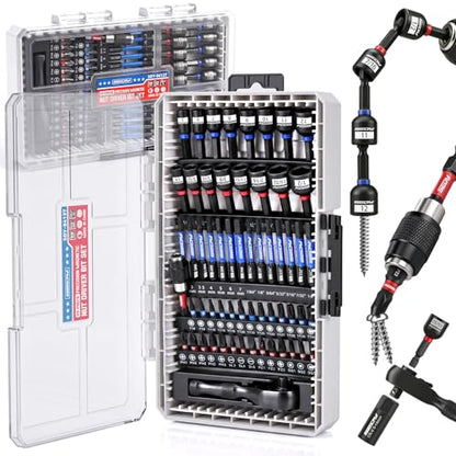 59-Piece Magnetic Nut Driver Bit Set, SAE and Metric Nut Drivers with Screwdriver Bits, Ratchet Wrench, Quick-Change Bit Holder and Storage Case for Automotive Repair, Home Repair and DIY Projects