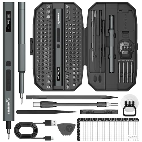 STREBITO 155 in 1 Electric Screwdriver Set, Small Electric Screwdriver Cordless with 140 S2 Magnetic Bits, Electronic Power Screwdriver Repair Tool Kit for RC, Computer, Pc Building, Laptop（Upgraded） - color: Upgraded-black