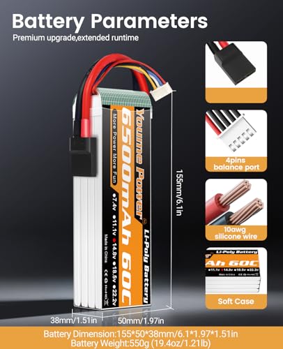 4S Lipo Battery 14.8V 6500mA 60C fit for RC Truck Vehicle Drone 2pcs | 4S Battery 14.8V 6500mAh Tr Plug Soft Case Compatible with Maxx X-Maxx RC Buggy Truggy Crawler Monster Car Helicopter Boat