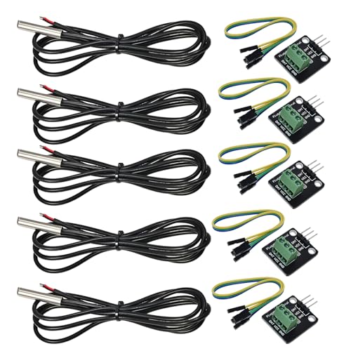DS18B20 Waterproof Temperature Sensor Probe Moudle Kit Stainless Steel Probe for Raspberry Pi, 5 pcs, 1 Meter