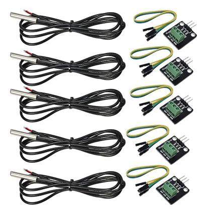 DS18B20 Waterproof Temperature Sensor Probe Moudle Kit Stainless Steel Probe for Raspberry Pi, 5 pcs, 1 Meter