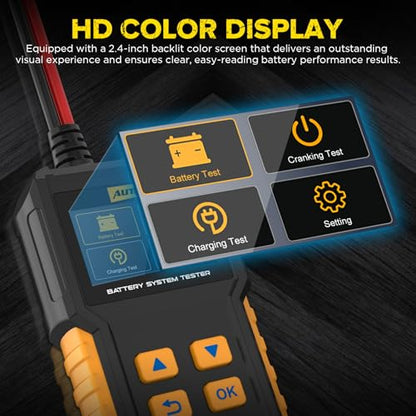 AUTOOL BT360 Battery System Tester, Car Battery Tester DC Charging Cranking Test 100-2000 CCA, 2.4" Color LCD Battery Monitor, Digital Auto Analyzer for Vehicle Truck Motorcycle