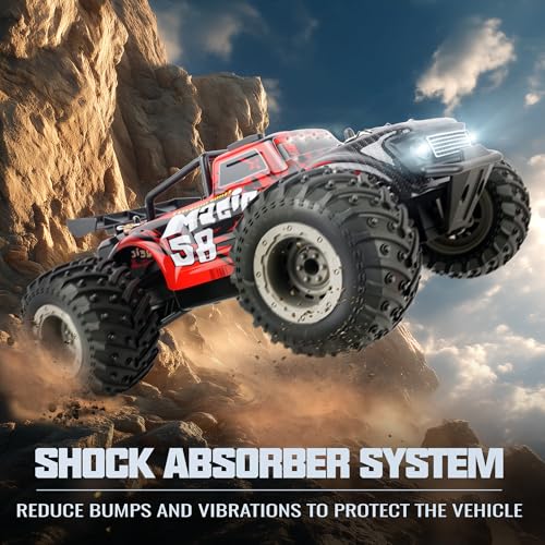 BEZGAR Remote Control Monster Truck, 1:18 Scale All Terrain RC Truck, 2WD 20Km/h Monster Truck Toys with Light, RC Crawler for Adults, Remote Control Car for Boys