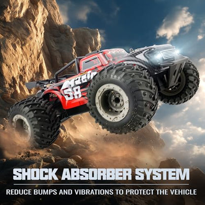 BEZGAR Remote Control Monster Truck, 1:18 Scale All Terrain RC Truck, 2WD 20Km/h Monster Truck Toys with Light, RC Crawler for Adults, Remote Control Car for Boys