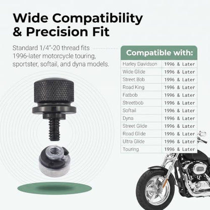 2PCS Motorcycle Seat Bolt Screw Rear Mount Screw Kit, Aluminum Alloy Quick-Release Fender Seat Hardware Kit, Compatible with Harley Davidson Sportster Touring Softail Dyna 1996-2024 (Black)