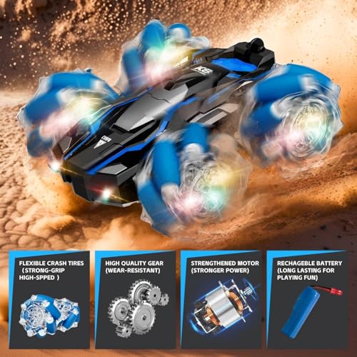 Highspeed 1:16 Scale 15 KM/H Gesture Sensing RC Stunt Car Toddler Toy, 4WD RC Car with LED Lights, 2.4GHz Gesture Control Sensing Sensitive & Strong Battery Toys Suitable for Father's Day/Birthday - color: Rc Stunt Car-green