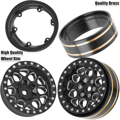 for 1/18 1/24 Axia l SCX24 TRX4M,1.3 Beadlock RC Wheels and Tires,1.3" Aluminum & Brass RC Wheel Hub Rim Rubber Tires RC Truck Tires Heavy Duty Rim.Black 4PCS - color: (4pcs）black