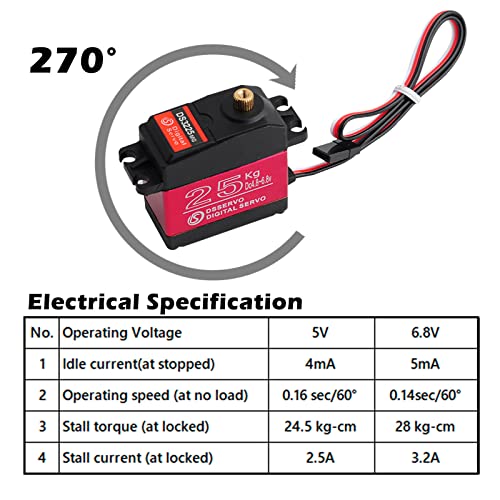 DS3225MG 25Kg RC Digital Servo Full Metal Gear with 270 Degree PWM Control for DIY Baja Car Crawlers Truck RC Robotic Arm (Pack of 2) - size: 2pcs 25kg 270°