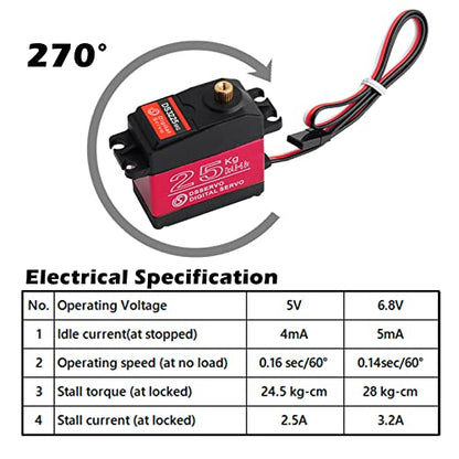 DS3225MG 25Kg RC Digital Servo Full Metal Gear with 270 Degree PWM Control for DIY Baja Car Crawlers Truck RC Robotic Arm (Pack of 2) - size: 2pcs 25kg 270°
