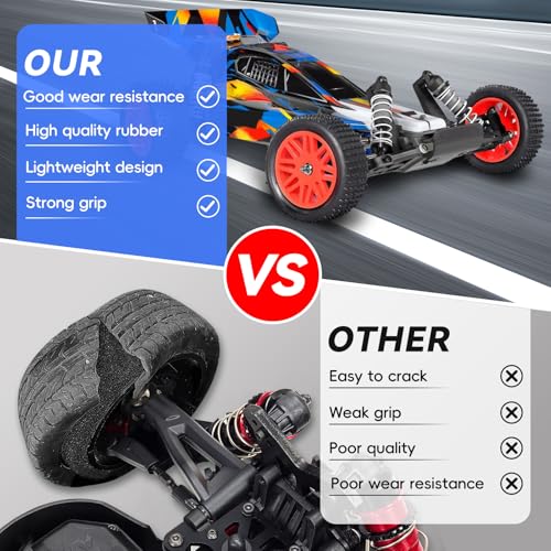 Preglued 12mm Hex Wheel Rims Rubber Tires with Foam Inserts OD 86mm/3.38" for Traxxas Bandit WLtoys 144001 Redcat 1/10 RC Off-Road Buggy Car, Set of 4 (Color C) - color: Color C