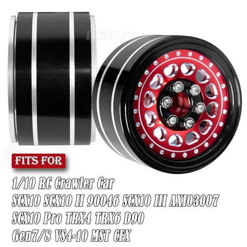 RC 2.2 Beadlock Wheels Adjustable 4 Offsets Rims for 1/10 RC Crawler Car SCX10 SCX10 II 90046 SCX10 III AXI03007 SCX10 Pro TRX4 TRX6 D90 Gen7/8 VS4-10 MST CFX,Red - color: Red (2.2 Beadlock Wheels Rims)