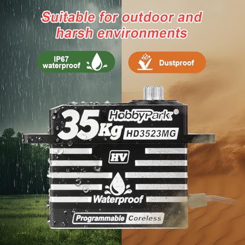 HobbyPark Waterproof 35kg High Torque Servo Motor Coreless Motor Metal Gear Digital Servo Stainless Steel Gear for RC Crawler RC Car RC Truck Buggy Bashing Basher Aluminum Case Control Angle 180°