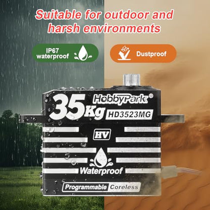 HobbyPark Waterproof 35kg High Torque Servo Motor Coreless Motor Metal Gear Digital Servo Stainless Steel Gear for RC Crawler RC Car RC Truck Buggy Bashing Basher Aluminum Case Control Angle 180°