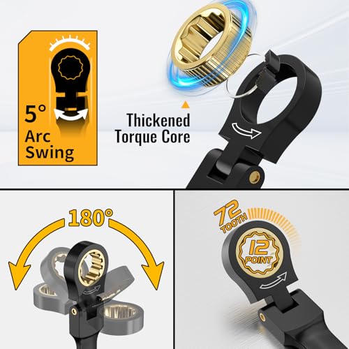 GRENPRO 23PC Flex Head Ratcheting Wrench Set SAE & Metric Combination Sets | 1/4"-3/4"&6-18mm Bolt Gauge, Electro-Coated 72-Tooth 180° Open End 12Pt, Color Rings, Roll Pouch for Auto&Home Repair - style: Flex Head Ratcheting Wrench Set with Color Ring (Me