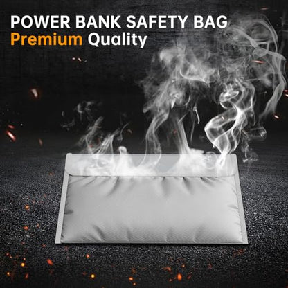 Fireproof Lipo Battery Bag,10.7"×6.3", Silver | Explosion-Proof Lithium Pouch, Power Bank Storage Charging & Storage Organizer
