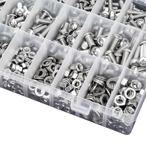 1080 Pcs M3 Screw Assortment, M3*6mm, 8mm, 10mm, 12mm, 14mm, 16mm, 18mm, 20mm, 25mm, 30mm, 35mm, 40mm, 50mm, Stainless Metric Hex Socket Button Head Screws Nuts and Washers with Wrench - size: Hex Socket Button Head
