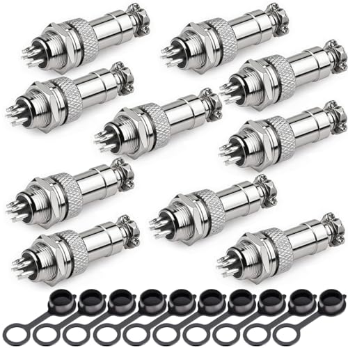 Clyxgs 5-Core Aviation Plug Connector Male Female 12mm Panel Mount Metal Wire Adapter Waterproof Cap 10PCS - style: GX12-5-10