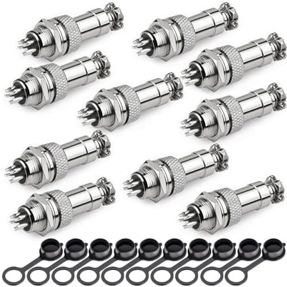Clyxgs 5-Core Aviation Plug Connector Male Female 12mm Panel Mount Metal Wire Adapter Waterproof Cap 10PCS - style: GX12-5-10