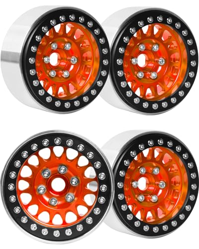 1.9in Beadlock for 1/10 SCX10 SCX10 II 90046 SCX10 III TRX-4 D90,Alloy Aluminum Heavy Duty 1.9in rc Beadlock 1.9in Beadlock Rims,4pcs,Orange - color: Orange(4pcs)