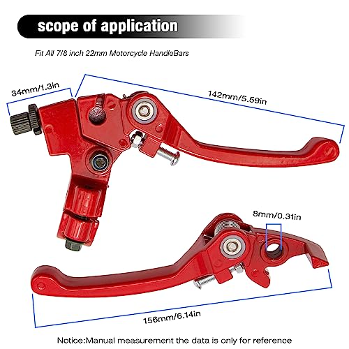 7/8 Folding Clutch Brake Lever Perch with Clutch Cable Replacement for 110/125/140/150cc SSR125 RFZ YZ Ruckus TaoTao DB17/27 Apollo DBX15/18/19 Z20 Xmotos Thumpstar Kayo Piranha Pit Dirt Bike (Red) - color: Red
