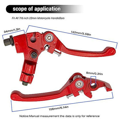 7/8 Folding Clutch Brake Lever Perch with Clutch Cable Replacement for 110/125/140/150cc SSR125 RFZ YZ Ruckus TaoTao DB17/27 Apollo DBX15/18/19 Z20 Xmotos Thumpstar Kayo Piranha Pit Dirt Bike (Red) - color: Red