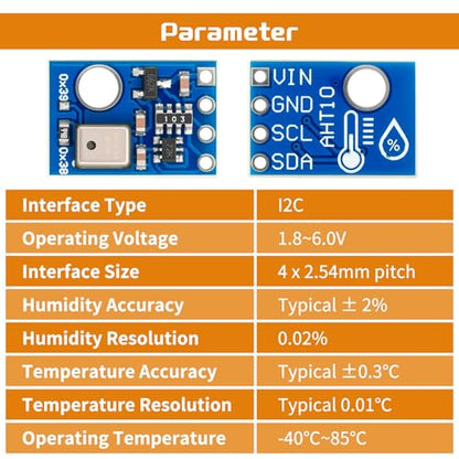 AHT10 Temperature and Humidity Sensor Module 10pcs | High Precision, I2C Communication, Replace DHT11 SHT20 AM2302