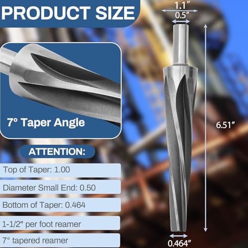 7 Degree Ball Joint Tapered Reamer, 6542 High-Speed Tool Steel | Tapered ball joint and tie rod reamer with 1-1/2" per foot taper for precise and efficient hole enlargement - style: 7 Degree
