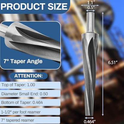 7 Degree Ball Joint Tapered Reamer, 6542 High-Speed Tool Steel | Tapered ball joint and tie rod reamer with 1-1/2" per foot taper for precise and efficient hole enlargement - style: 7 Degree