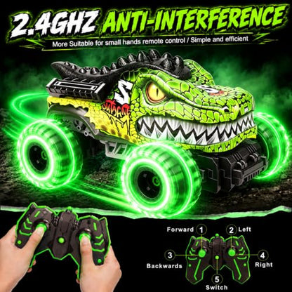 Remote Control Monster Truck Toys for Kids 6-12, Dino RC Car Monster Trucks | 1:18 Scale, Lights, 2.4Ghz, All Terrain Dinosaur Off-Road RC Monster Truck Toys for Kids & Adults, Christmas & Birthday Gifts