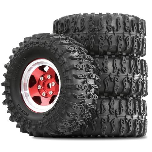 STMU 1.3'' Beadlock Wheel Tires for 1/18 1/24 TRX4M SCX24 FCX18 FCX24 RC Crawler Car (Red) - color: Red