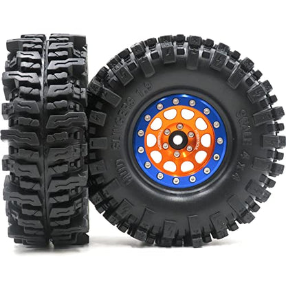 1.9 Mud Slingers Tires Soft Sticky Tyres 120mm / 4.72inch & Metal 1.9 Beadlock Wheels Orange Blue Rims for 1/10 RC Crawler Trail Traxxas TRX4 Axial SCX10 Redcat Gen8 upgarde - color: Orange & Blue