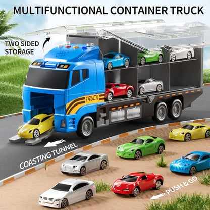 NIPLOOOW Toddler Boys Toys for 3 4 5 6 Years Old, Truck Vehicle Set with Play Mat and Die-Cast Toy Car, Transport Carrier Truck for Kids, Birthday Gifts Toys for 3 4 5 6 7 8+ Year Old Boys - style: Racing truck