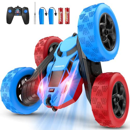 cosone RC Stunt Car for Kids, Blue&Red, Rechargeable, 2.4Ghz | 360° Rotating, 6-10 Years Old, Remote Control, Birthday Gift - color: Red&blue