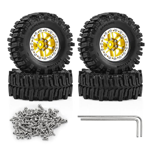 1.3" Wheel Tires Aluminum Wheel for 1/18 1/24 SCX24 TRX4M Upgrade RC Crawler Car (golden) - color: golden
