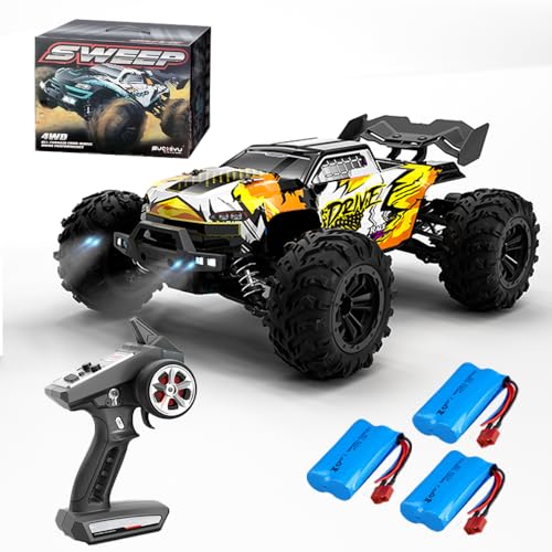 X-Verse 16102PRO 1:16 Fast Brushless RC Car for Adults, Max 45 mph, Off Road Remote Control Truck, 4WD High Speed Drift RC Car, All Terrain RC Truggy(3 Battery) - color: 16102pro (Yellow)