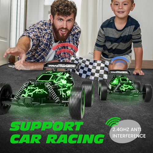 Tecnock RC Cars for Kids, 1:18 Scale 2WD RC Car with LED Lights, 2.4GHz Remote Control Car with USB-C Easy Charging & 50 Mins Playtime, Toys Gifts for Boys & Girls Ages 8-12 - color: Green