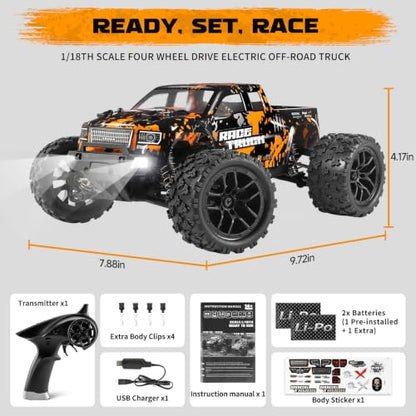HAIBOXING 18859 1:18 Scale RC Monster Truck 36km/h Speed, 4X4 Off Road Cars | Remote Control Waterproof Electric Powered RC Cars, All Terrain Toys Vehicles with 2 Batteries, Xmas Gifts for Kid and Adults - style: 1/18 Truck