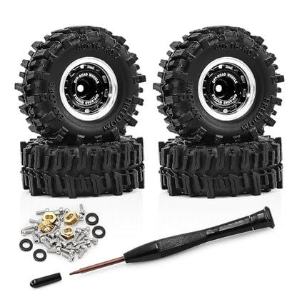 0.7 Inch RC Crawler Tires and Wheels Set 40×16mm for 1/30 Scale Axial SCX30 (Black) - color: Black