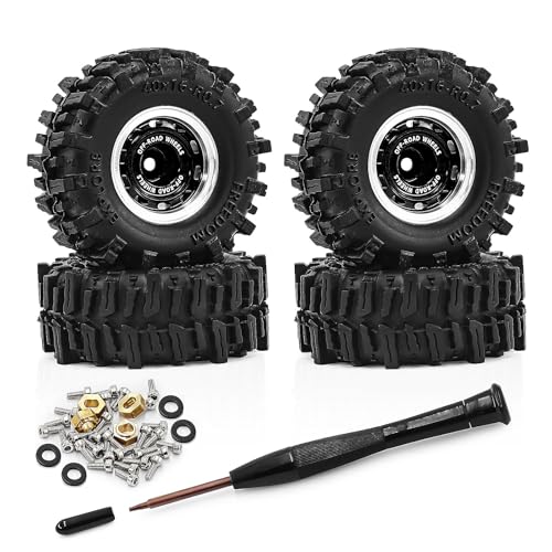 0.7" Aluminum Beadlock Wheels and Tires Set for 1/30 Axial SCX30 RC Crawler – Upgrade Parts (Black-296) - color: Black-296