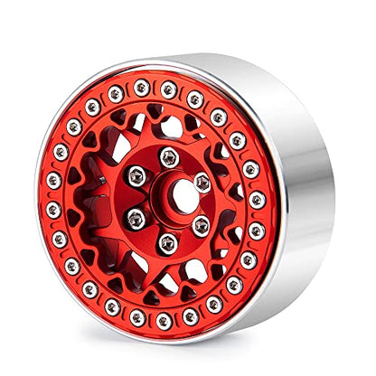 RCLIONS 1.9inch Beadlock Wheels Aluminum Rims for 1/10th RC Crawler Car - color: Red